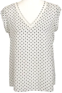 DR2 Daniel Rainn Sz S White Blk Polka Dot V Neck Blouse Strap Back - Picture 1 of 9