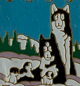 Husky Sled Dog Alaska Iditarod Pin 1993 Dog & puppies Lapel Hat Scatter Pin - Picture 1 of 3