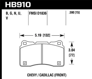 Pastilla de freno de disco Hawk Performance HB910B.590 HPS para ATS Corvette CT6 CTS XTS - Imagen 1 de 3