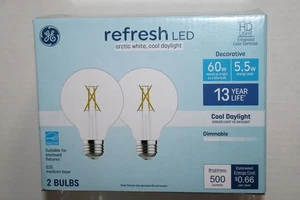 GE Refresh 60w Replacement LED Bulbs G25 Medium Base Clear Cool Daylight 2-Pack - Picture 1 of 4