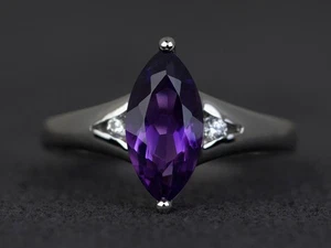 925 Sterling Silver Purple Amethyst Women Ring US Duty Free - Picture 1 of 4