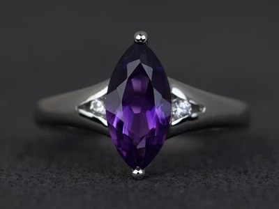 925 Sterling Silver Purple Amethyst Women Ring US Duty Free - Image 1 of 4