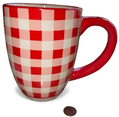 1-先锋女士大号咖啡杯马克杯红色格子红色白色饮料2571 — 第 1/4 张图片