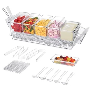 Ice Chilled Condiment Server with 5 Containers with Separate Lids, Condiment ... - Picture 1 of 7