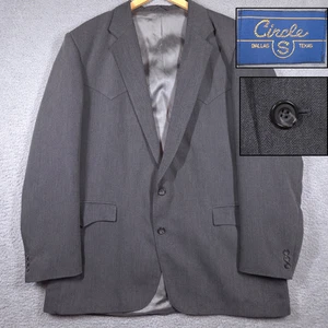 Circle S Blazer Men's 46L Gray Herringbone 2-Button Western Yoke Coat Jacket - Picture 1 of 19