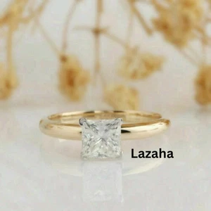 Anello di Fidanzamento Donna 1 Ct Moissanite Taglio Principessa Solitario Oro Giallo 18K - Foto 1 di 12