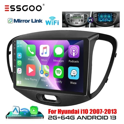 Für Hyundai i10 2007-2012 9" CarPlay Android 13 2+64G Autoradio GPS NAV WiFi RDS - Bild 1 von 4
