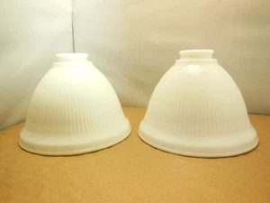 2 VTG ORIGINAL 8"SIGNED STIFFEL RIBBED MILK GLASS TORCHIERE LAMP SHADE DIFFUSERS - Picture 1 of 9
