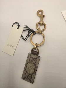 GUCCI Ophidia hook closure key ring canvas GHW Beige Brown NEW - Picture 1 of 10