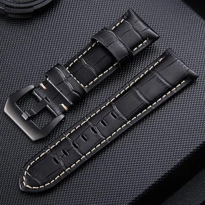 Cowhide Genuine Leather Watch Bands Wristwatch Straps Watch Parts Black 24mm - Picture 1 of 1