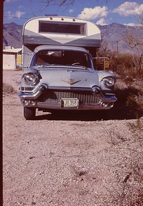 Photograph 35mm Slide Cadillac Camper RV Front 1957 Superior Coach Hearse - Picture 1 of 1