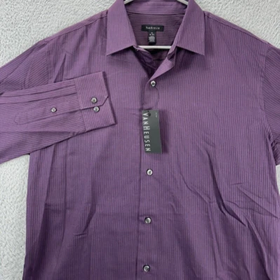 Van Heusen Shirt Adult Medium 15-15.5 Purple Striped Dress Button Up Mens NEW - Image 1 of 4