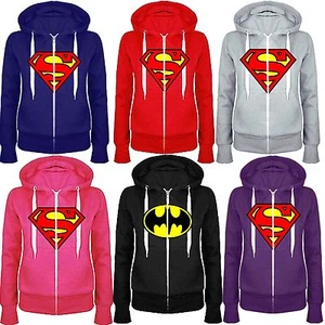 Kids Boys Girls Superman Batman Plain Hoody Zip Top Sweatshirt Jacket 7 13 Year - Picture 1 of 7