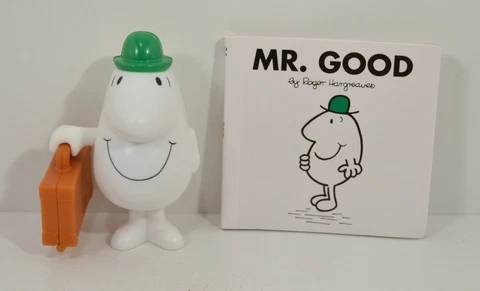 RARE 2004 Mr Good & Book 4" McDonald's EUROPE Action Figure Little Miss & Mr Men Cover