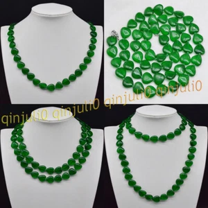 Natural 15mm Green Jade Gemstone Heart-shaped Beads Necklaces 14-56'' AAA - Picture 1 of 11