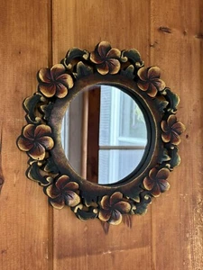 Novica Collection, Round Floral Wall Mirror Hand Carved From Wood - Picture 1 of 12