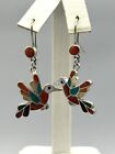 Native American Handmade Sterling Silver Hook Dangle Earrings Hummingbird
