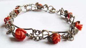 Bracelet ancien argent massif et corail coral silver bracelet 1900 corallo - Imagen 1 de 4