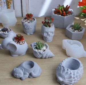 Cute Cat Owl Sea Shells Planter Holder Mini Pot Silicone Mold DIY Resin Cement - Picture 1 of 24