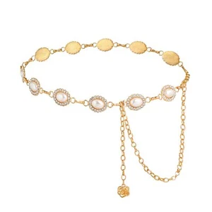 Metal Waist Chain Belt for Women - Pearls Gold Silver Chain Belts for Dresses... - Picture 1 of 7
