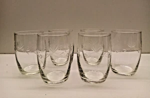 Rare Set of 6 Water Juice Clear Small Glasses Engraved, Retro Style - Picture 1 of 12