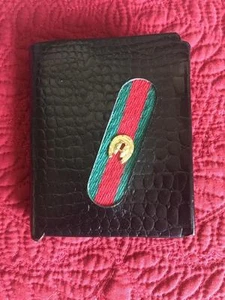 Vintatge Wallet Red+Green Stripe Black Alligator Grain Embossed Cowhide Leather - Picture 1 of 5
