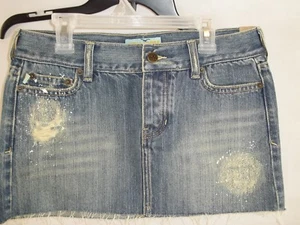 Hollister Distressed Paint Splatter Denim Mini Skirt Size 1 29" x 11" NWT - Picture 1 of 3