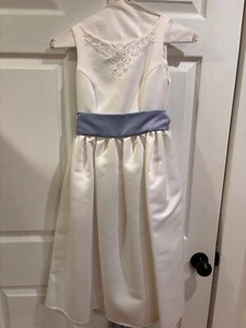 Jessica McClintock Bridal Flower Girl Dress w/Sash Formal Size 7 White Satin - Picture 1 of 7