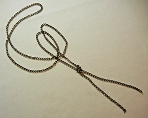 Silver Tone Single Chain Lariat Necklace - Medium 3mm Curb Chain 18" to Knot - Picture 1 of 5