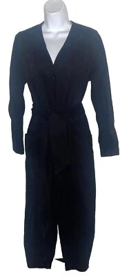 Joie Leray Black Cotton Denim  Belted Jumpsuit Sz 8 - Image 1 of 4