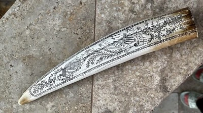 Colmillo de dientes de morsa de ballenero tallado Scrimshaw resina sintética "Ship Sachem 1856-59" Foto 1 de 4