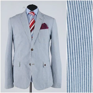 Mens Summer Blazer 42L UK Size MEXX Striped Blue Sport Coat Unconstructed Jacket - Picture 1 of 14
