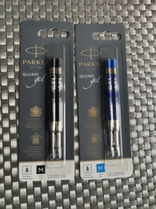 NEU 4 Parker Quink Gel-Nachfüllpackungen, schwarz, blaue Tinte, mittlere Spitze VERSIEGELT PK 2 - Bild 1 von 1