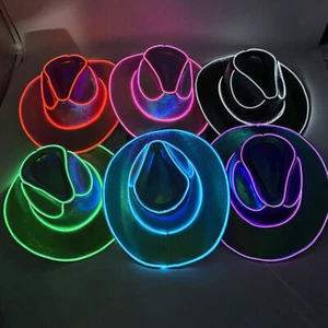 Wireless Disco LED Cowgirl Hat Glow Light Bar Hat Bachelorette Party Supplies - Picture 1 of 17