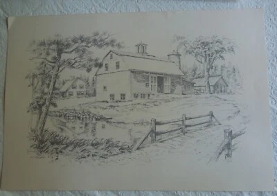 "Lápiz vintage Jay Killian dibujo de granja 13 3/4""X10 1/2"" paisaje rural" Foto 1 de 2
