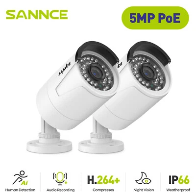 SANNCE 2PCS 5MP POE Security Camera Audio Mic Outdoor Video Night for N98PBD NVR