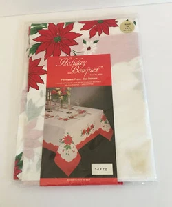 Vintage Holiday Bouquet Christmas Tablecloth NIP Made In USA “Poinsettia “ - Picture 1 of 6