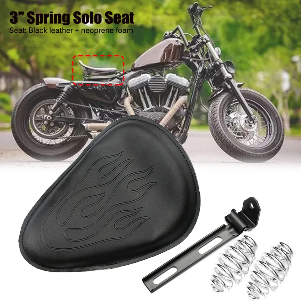 Asiento solo de motocicleta negro 3" resorte para Honda Yamaha Harley Bobber Chopper Foto 1 de 4