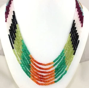 15-19" Long Beautiful Natural Multi Stone Beaded Jewelry Necklace 2-3.5 MM Beads - Picture 1 of 5