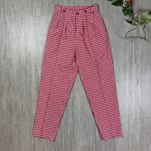 Vintage PS Sport Gingham Pants Red White High Waisted Tapered Pleated Size 2 - Picture 1 of 9