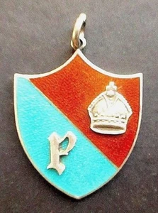 VINTAGE 1930'S ENAMEL - STERLING CROWN AND P CREST AWARD FOB - JOAN - Picture 1 of 4