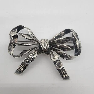 Vintage Hobé Sterling Flower Leaf Ribbon Bow Pin Brooch 2nd Signature Removed. - Picture 1 of 11