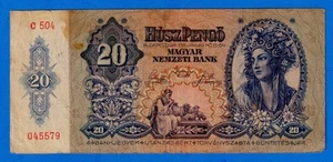Hungary 20 HUSZ PENGO 1941 P-109 Circulated Note C504 045579 - Picture 1 of 4