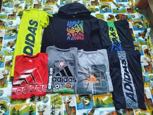 Adidas Kids Lot 7 PCS Outfit Tee T-Shirt Shorts Hoodie Size L Youth Boys - Picture 1 of 17