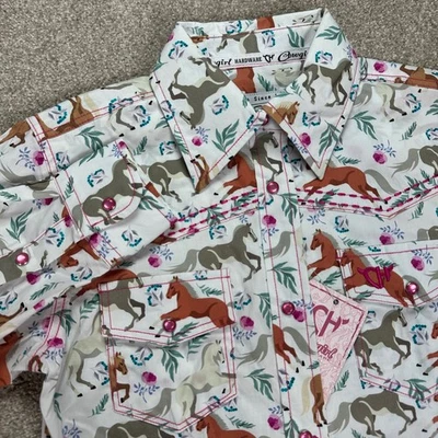 女牛仔五金儿童马印花西部衬衫粉色拼接中号珍珠扣 — 第 1/4 张图片