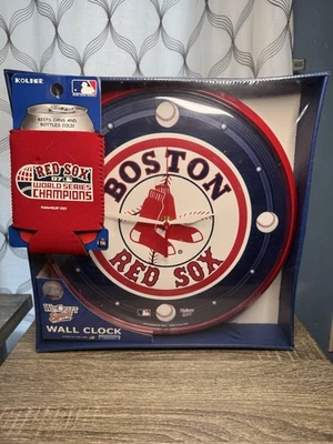Boston Red Sox 12" Logo Round Wall Clock - New With Koozie - Image 1 of 2