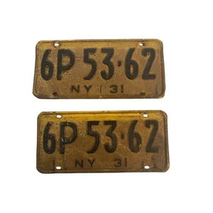 1931 New York License Plate Pair Tag 6P 53 62 NY 31 - Picture 1 of 5