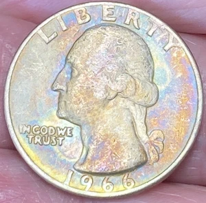 1966-P Washington Quarter Beautiful Rainbow Toned Coin #9 - Picture 1 of 12