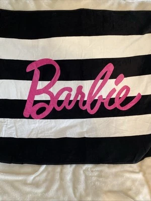 Barbie Beach Towel Or Big Bath Towel NEW Black & White With PINK Barbie 60x30 - Image 1 of 4