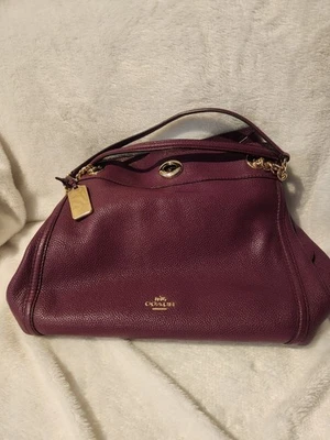 Coach 36855 Turnlock Edie Pebble Leather Shoulder Bag Purse Purple Burgundy  - Image 1 of 4